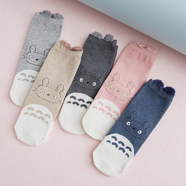 V-Hanver New 5 Pairs Cartoon Cute Short Socks Girl Cotton Funny Totoro Patterned Sock Women Art Breathable Harajuku Kawaii Socks