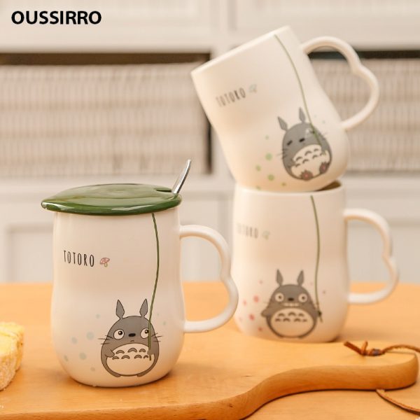 NEW 280ml Hand Make Ceramics Mugs With Spoon and Cover Totoro Cartoon Theme Milk Mugs Cup Kitchen Tools