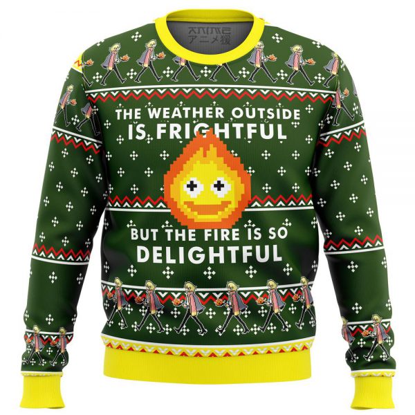 Calcifer Fire is so Delightful Premium Ugly Christmas Sweater