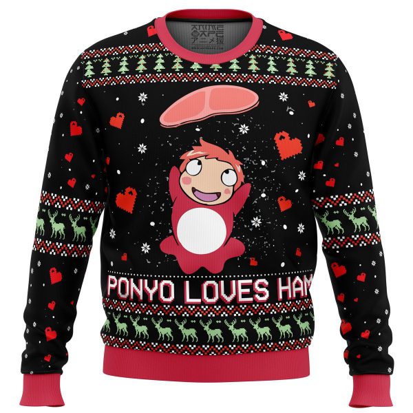 Ponyo Loves Ham Miyazaki Premium Ugly Christmas Sweater