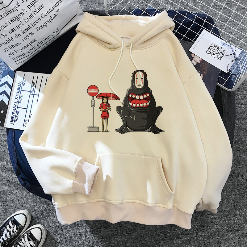 Ghibli Sen and No Face Image Beige Pullover Hoodie