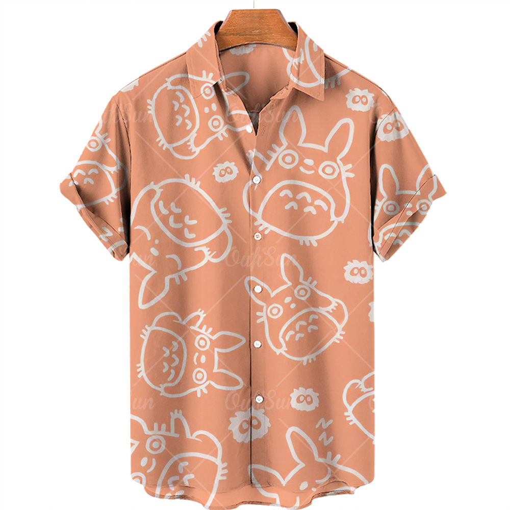 Minimalist Totoro Orange Hawaiian Shirt